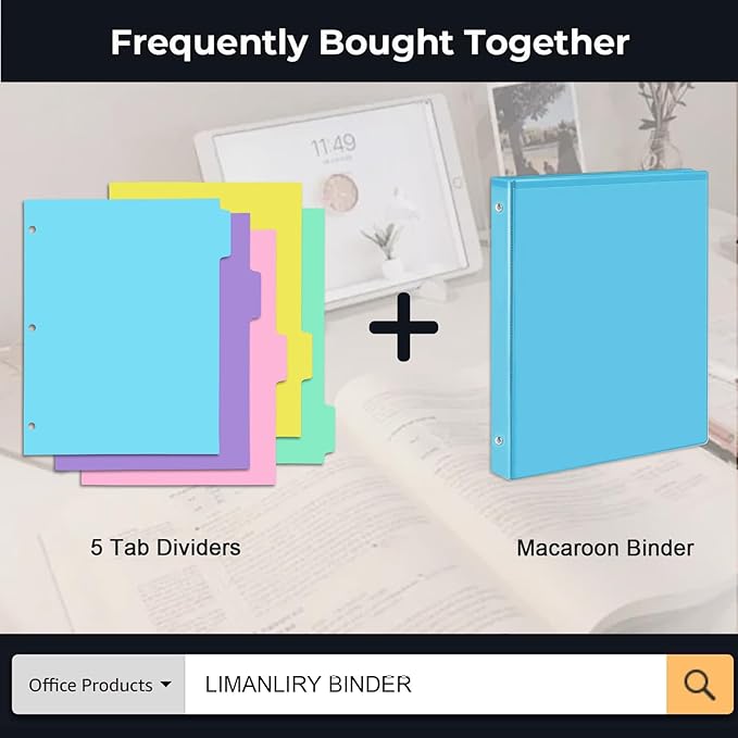 5-tabs 2 Set Binder Dividers with Tabs,Plastic Index with Label,Colorful Big Tab Dividers for 3 Ring Binder (10)