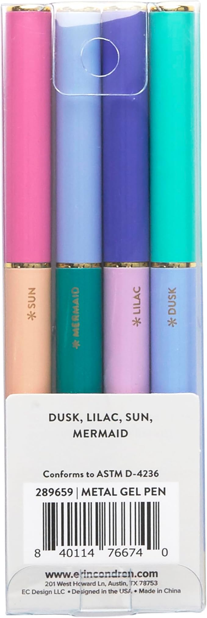 Erin Condren Metal Gel Pens 4-Pack | Smooth Writing in Multiple Colors | Fun, Functional, Durable, Portable Gel Pens for Writing, Journaling, Drawing, Decorating and More