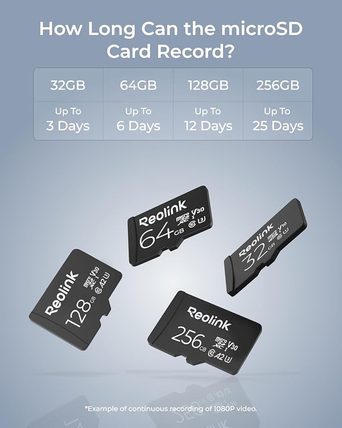 REOLINK 256GB microSDXC Memory Card, Up to 100MB/s, 4K UHD, U3, A2, V30, Class 10, FAT32, Micro SD Card Fully Compatible with Reolink Security Camera, Reolink PoE/WiFi/Battery Doorbell