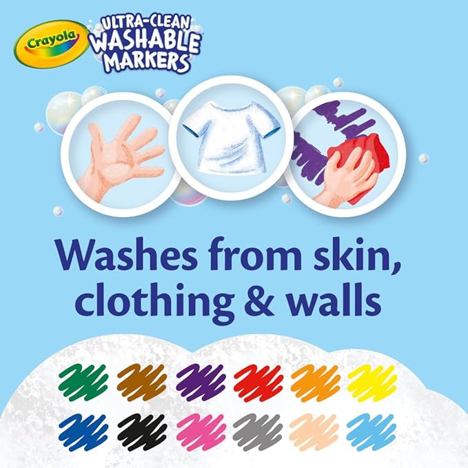 Crayola Broad Line Markers (12 Count), Washable Markers for Kids, Assorted Colors, Arts & Crafts Supplies, For Coloring Books & Art Projects, Ages 3+