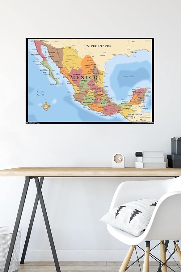 Trends International Map - Mexico Wall Poster, 22.375" x 34", Premium Poster & Mount Bundle