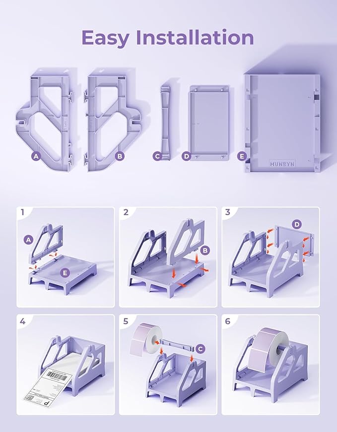 MUNBYN 130B Bluetooth Thermal Label Printer+2 Inch Lavender Purple Circle Thermal Sticker Labels+Purple Label Holder