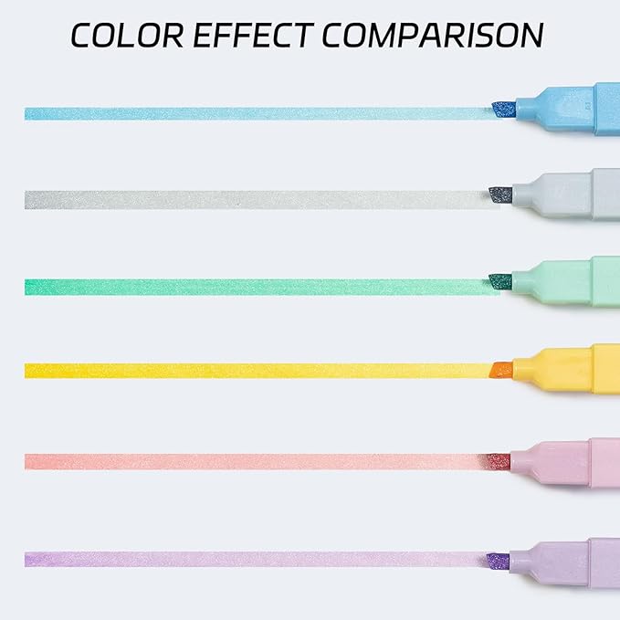 M&G HI-CUBE Glitter Highlighters, 6 Pack Gentle Colors with Glitter Ink, No Bleed Soft Chisel Tip for Bible Study, Cute Aesthetic Highlighters for Journaling, Planners & Notes