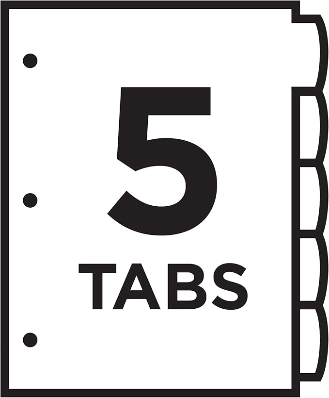 Avery Write & Erase Dividers for 3 Ring Binders, 5 Tabs per Set, Multicolor Big Tabs, Pastels, Binder Dividers Great for Organizing Reports, Projects, and More (16270)