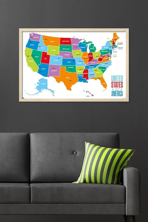 Trends International Map - United States Of America 2022 Wall Poster, 34L x 22.4W, Blonde Framed Version
