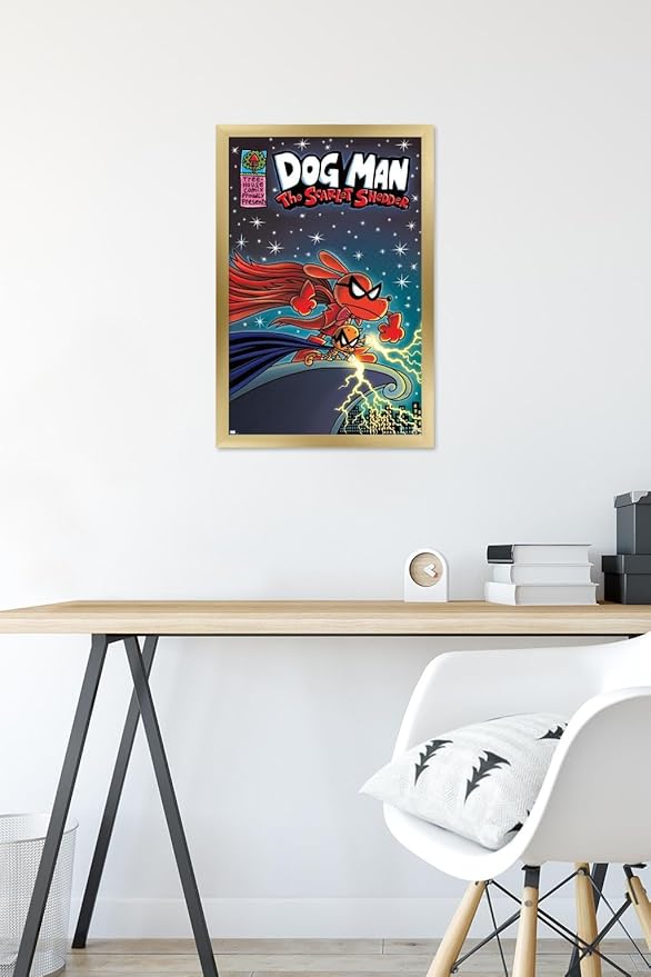 Dog Man - The Scarlet Shedder Wall Poster, 22.4L" x 14.7W", Gold Framed Version