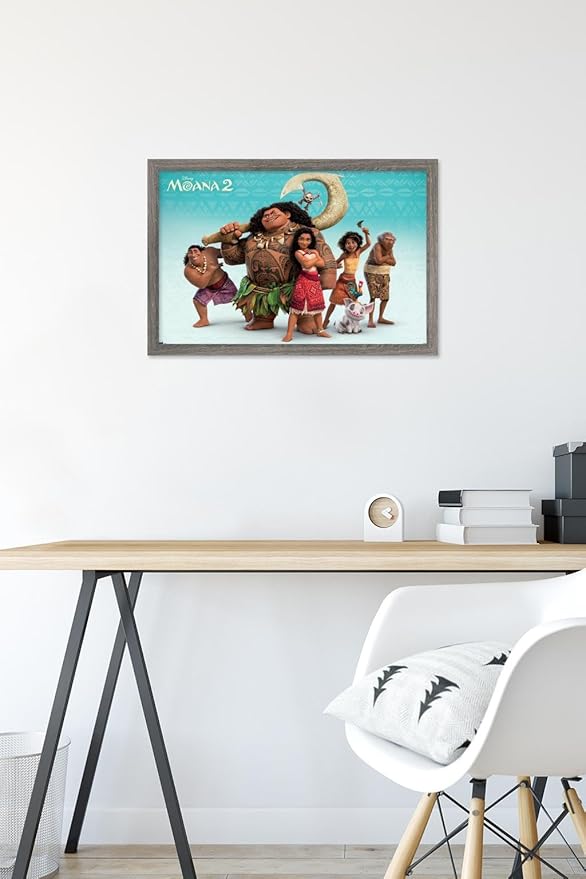 Disney Moana 2 - Group Wall Poster, 22.4L" x 14.7W", Barnwood Framed Version