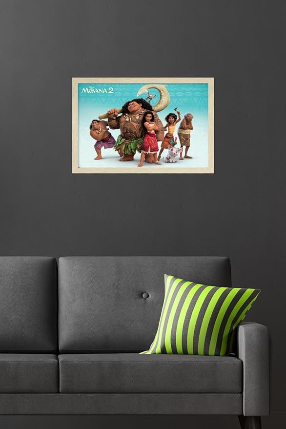 Disney Moana 2 - Group Wall Poster, 22.4L" x 14.7W", Blonde Framed Version