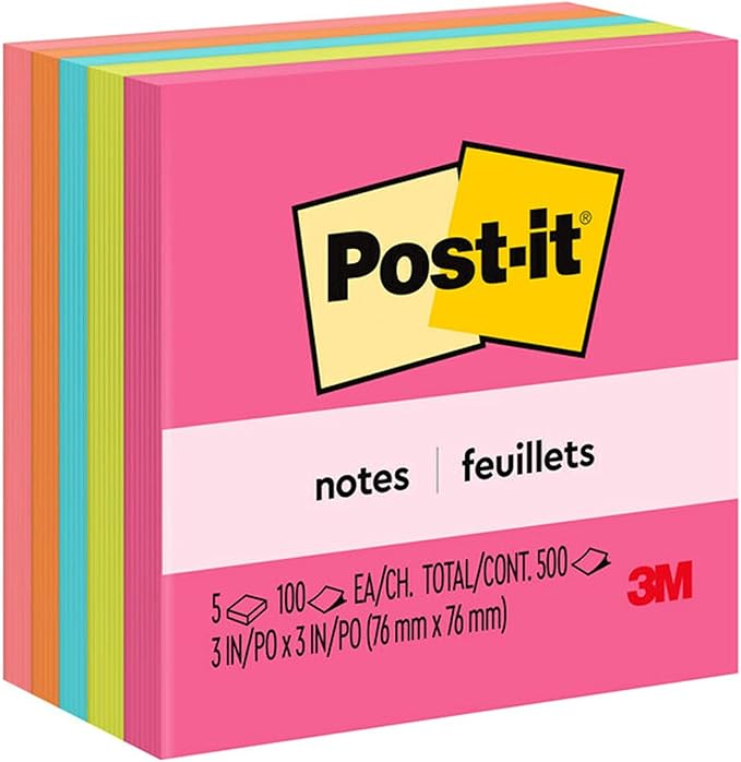 Post-it Notes 3x3 in 5 Pads America's #1 Favorite Sticky Notes, Poptimistic, Bright Colors, Clean Removal, Recyclable (655-5UC)