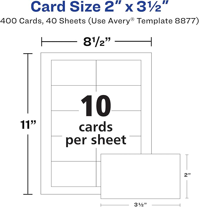 Avery Clean Edge Printable Business Cards with Sure Feed Technology, 2" x 3.5", White, 400 Blank Cards for Inkjet Printers (08877)