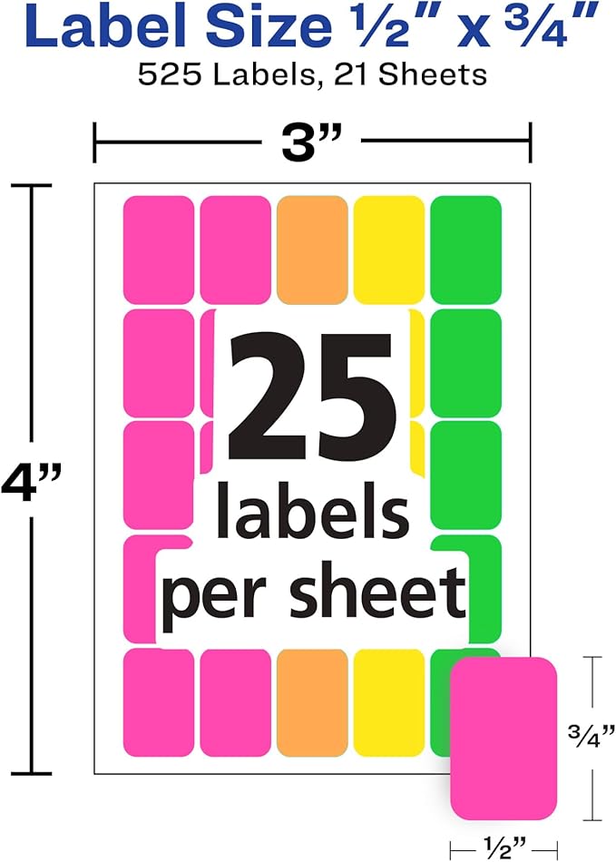 Avery Rectangular Color Coding Labels, Assorted, Removable, Pack of 525 (06721)