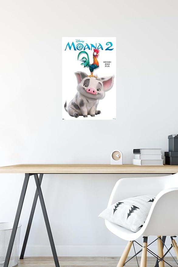Disney Moana 2 - Heihei and Pua Feature Series Wall Poster, 22.4L" x 14.7W", Premium Poster & Mount Bundle