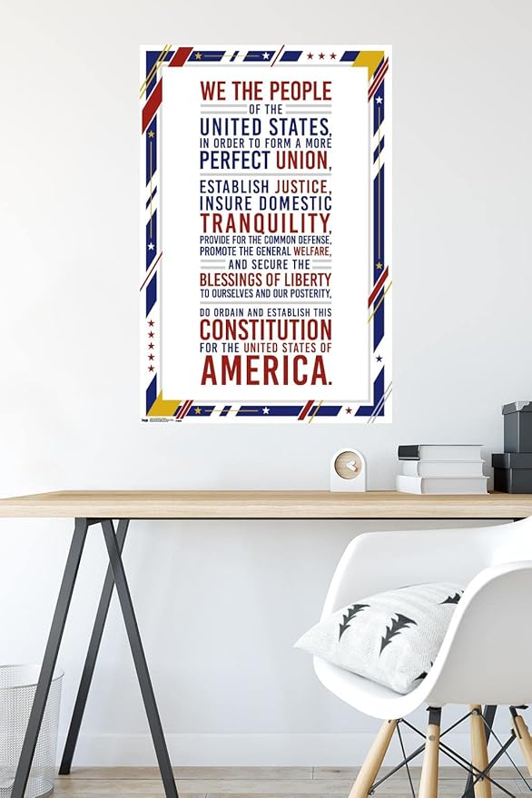 Trends International The United States Of America - Constitution Preamble Wall Poster, 22.375" x 34", Premium Poster & Mount Bundle