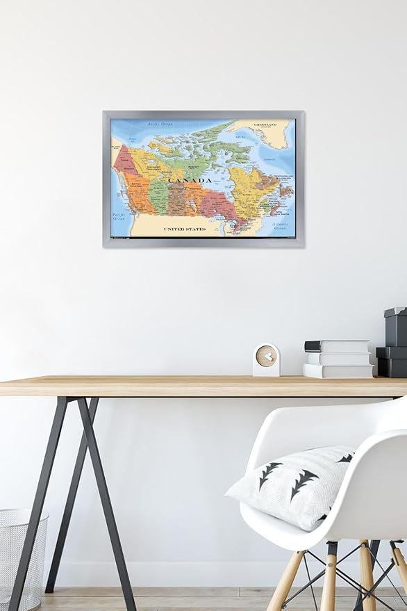 Map - Canada Wall Poster, 22.4L" x 14.7W", Silver Framed Version