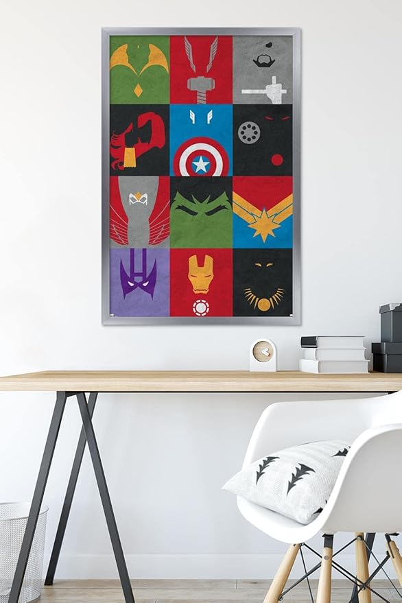 24X36 Marvel Comics Avengers - Minimalist Grid Wall Poster, 36L" x 24W", Silver Framed Version