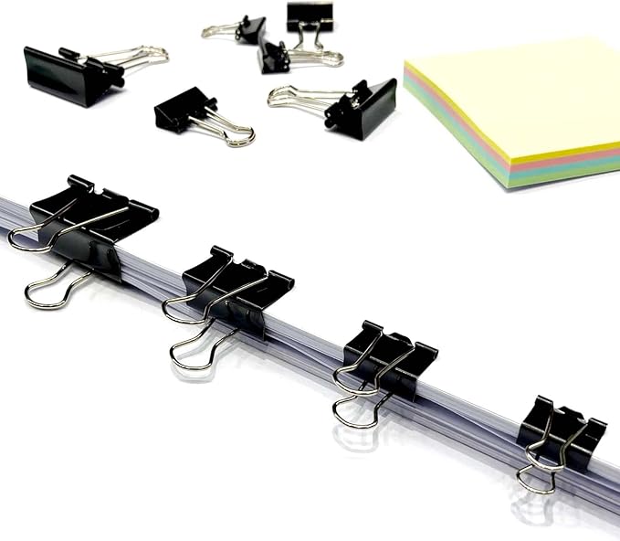 120Pcs Assorted Sizes Binder Clips, Metal Paper Clamps 4 Assorted Sizes, Medium, Small, X Small and Micro for Office Supplies, Black.