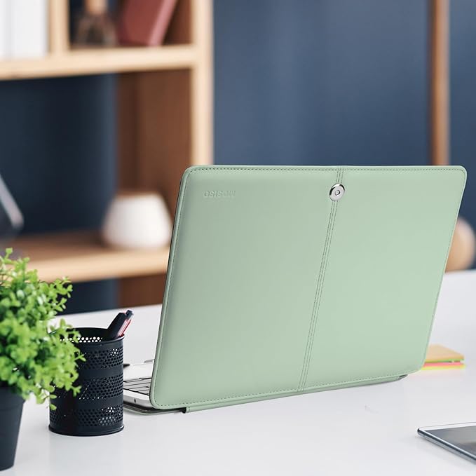 MOSISO Case Compatible with MacBook Air 13.6 inch M4 M3 M2 2025-2022 /Air 13 M1 2022-2018 /Pro 13 inch M2 M1 2025-2016, PU Leather Portfolio Protective Stand Cover, Tea Green