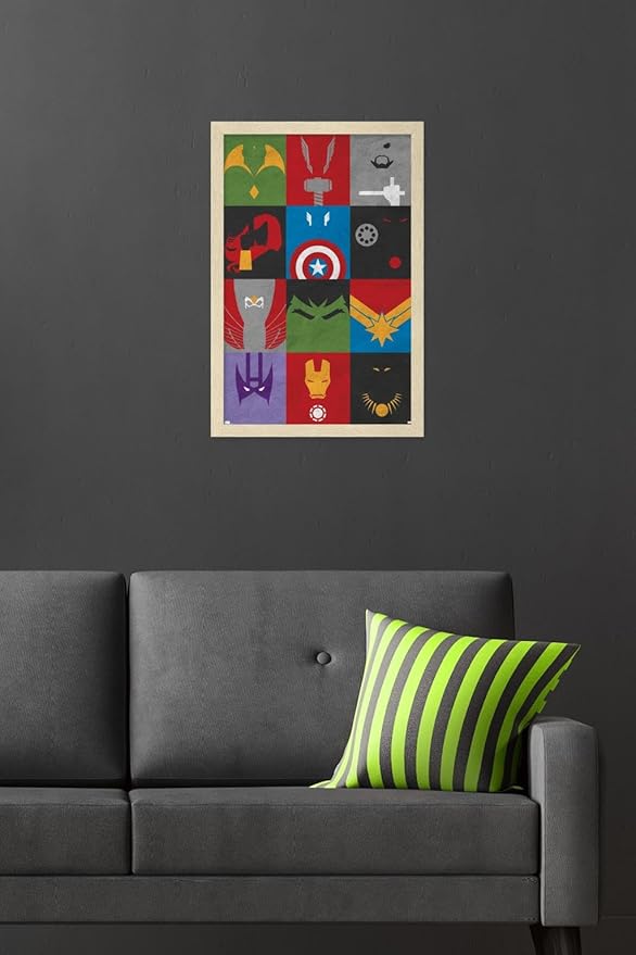 Marvel Comics Avengers - Minimalist Grid Wall Poster, 22.4L" x 14.7W", Blonde Framed Version