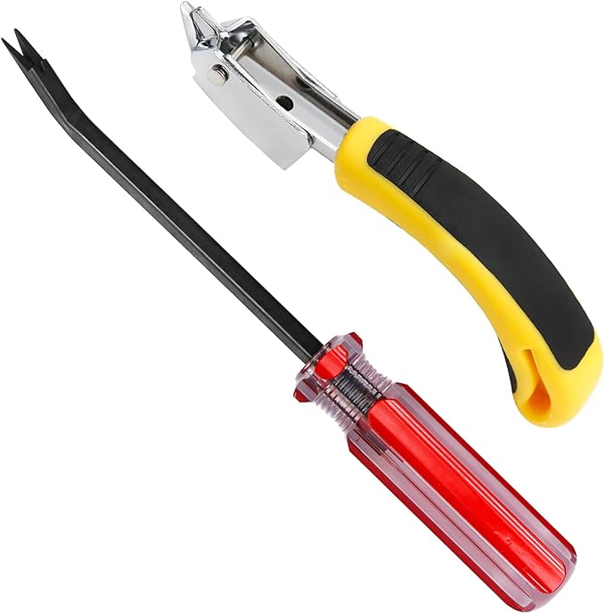 Staple Remover, Upholstery Staple Remover Tool, Upholstery Tools Tack Lifter with Double Pronged Head Nail for All Kinds of Staples for Furniture, Yellow