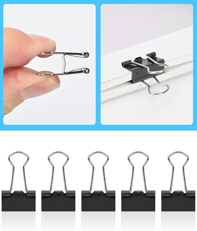 CUARUSUIKA Binder Clips Set,40Pack, 1 in Small Clip, Paper Clips for Office, Home, School, Crafts, Business(Black)