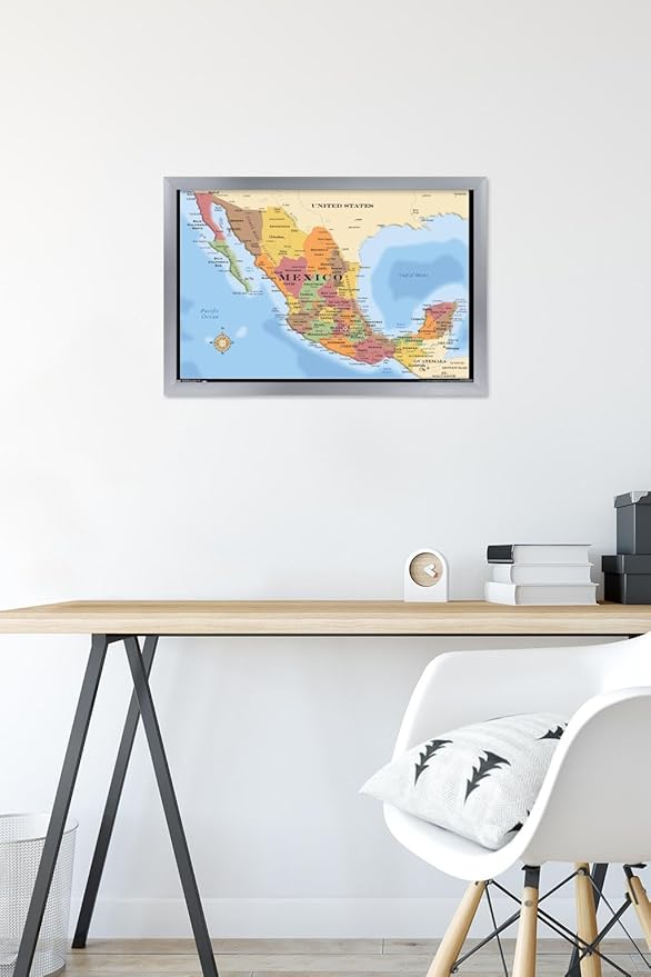 Trends International Map - Mexico Wall Poster, 14.725" x 22.375", Silver Framed Version