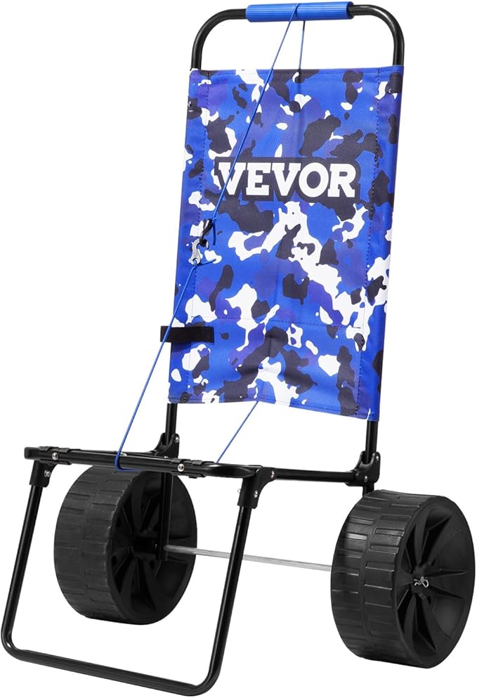 VEVOR Beach Dolly with Big Wheels for Sand, 15.4" x 15.7" Cargo Deck, w/ 10" PE Solid Wheels, 69LBS Loading Capacity Folding Sand Cart, Heavy Duty Cart for Picnic, Camping, Fishing, Beach, Gardening