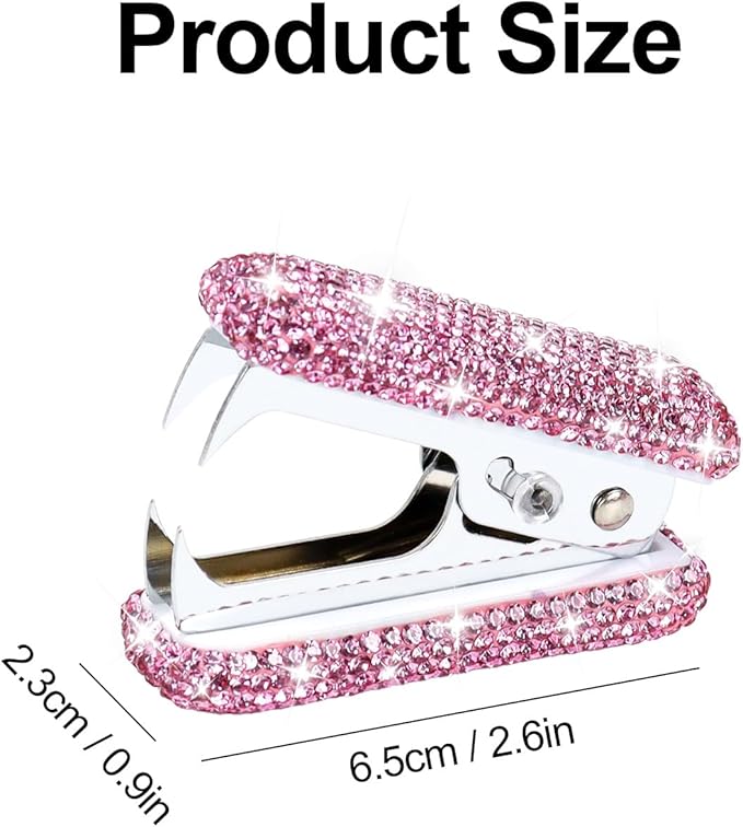 Multibey Arylic Staples Remover, Rhinestone Handmade Crystal Staple Removal Tool Staple Puller Metal Jaws Stationery, Dazzling Bling Office Desk Accessory for Office School and Home (Shiny Pink)