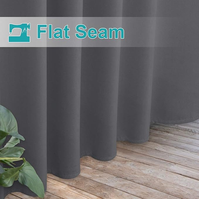 NICETOWN Outdoor Curtain for Patio Waterproof 95 inch Length, Sticky Tab Top Thermal Insulated Blackout Window Treatment Divider Protect Privacy for Cabana/Arbor, 1 Piece, W52 x L95, Grey