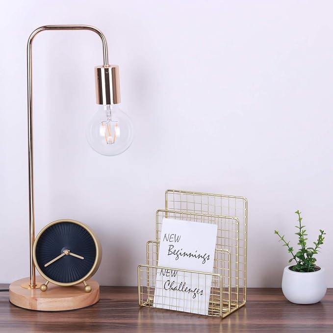 3 Slots Letter Holder, Metal Multifunctional File Holder for Mails, Books, Brochures and Postcards, Desktop Office Organizer Decoration, 5.6” x 3.7” x 7.0”, Gold
