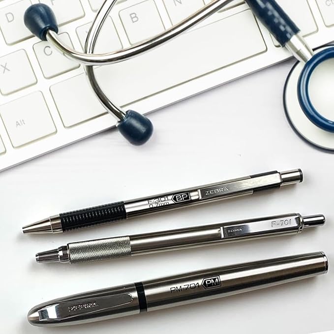 Zebra Pen Stainless Steel Writing Set, M-301 Mechanical Pencil and F-301 0.7mm Ballpoint Black Ink Pen, Ideal for Note-Taking, Sketching and Journaling, 2-Pack (57011)