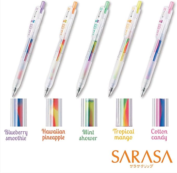 Zebra Sarasa Clip 0.5mm Ballpoint Pen, Marble Color 5 Colors Set (JJ75-5C-MB)