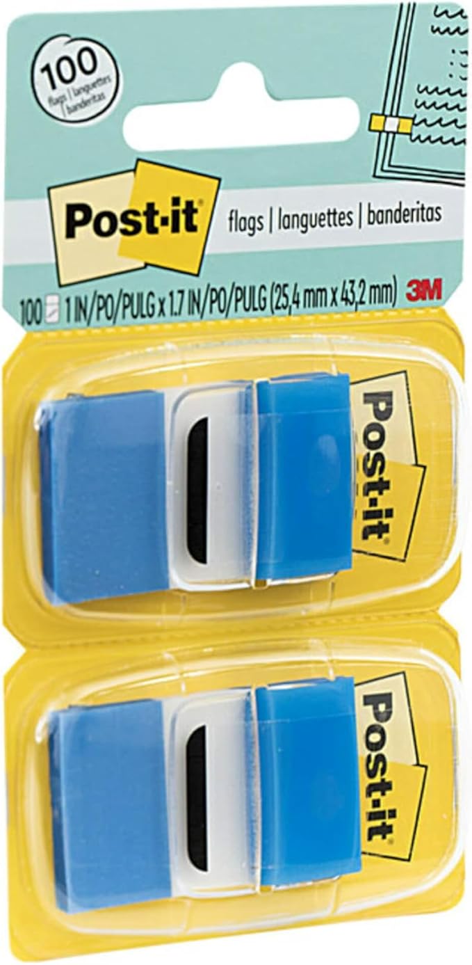 Post-it Flags, 1 in. x 1.7 in., Twelve Dispensers with 50-Count Blue Sticky Tabs Per Dispenser (600 Flags Total), Removable Page Markers for Planners, Journals, and Calendars