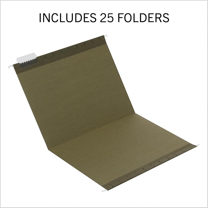 Island Brand Hanging File Folders, 25 Pack, Green, Letter Size (8.5" x 11"), 5 Tab Positions, Everyday Filing Essentials for Home, Office and School Organization