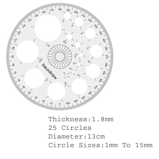 Liquidraw Geometry Set - 5 Piece | 2 x Set Square Triangle Ruler, Semi Circle Protractor, Circle Protractor, 12" Ruler | Professional Quality | Work or School Supplies | Mm & Inch Markings | Clear