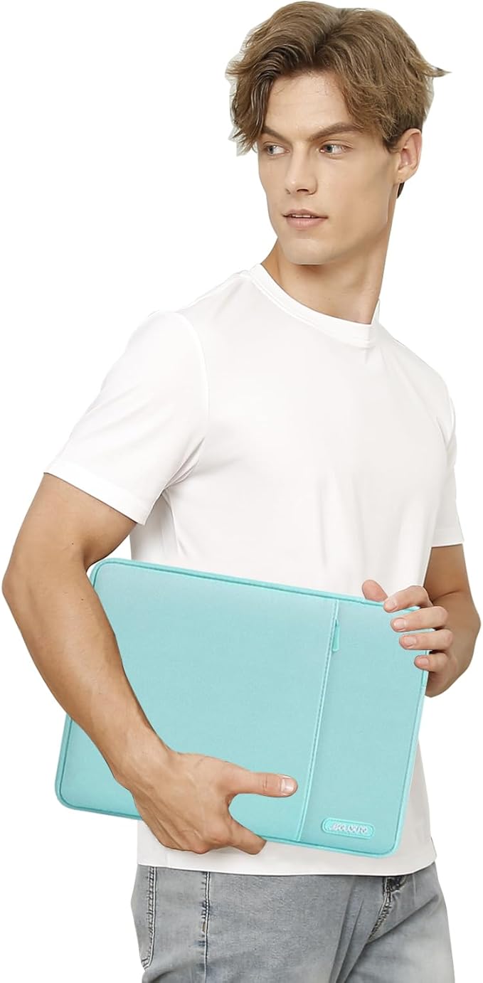 MOSISO Laptop Case 13.3 inch, 13-13.3 inch Laptop Sleeve Compatible with MacBook Air/Pro 13/Pro 14 M5 M4 M3 M2 M1, HP Dell ASUS Lenovo,Polyester Vertical Computer Sleeve Bag with Pocket, Mint Blue