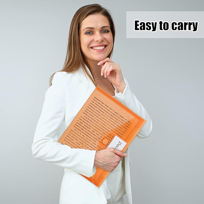 EOOUT 30 Pack 10 Color Plastic Envelopes Poly Envelopes, Hook & Loop Closure File Folders Clear Document Folders File Envelopes with Label Pocket A4 Size