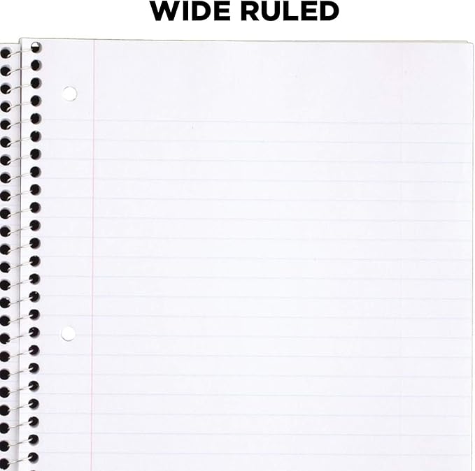 Mead Spiral Notebooks, 1 Subject, Wide Ruled Paper, 70 Sheets, 10-1/2 x 7-1/2 inches, Green, 4 Pack (38300)