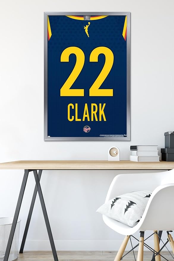 WNBA Indiana Fever - Caitlin Clark Jersey Wall Poster, 34L" x 22.4W", Silver Framed Version