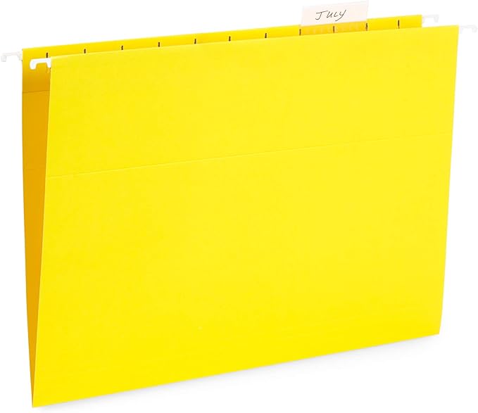 Blue Summit Hanging File Folders, Letter Size, Yellow, Great for Organizing and Easy File Storage, 50 Per Box