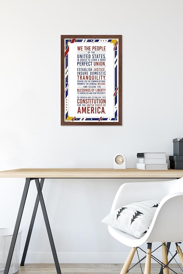 Trends International The United States Of America - Constitution Preamble Wall Poster, 14.725" x 22.375", Mahogany Framed Version