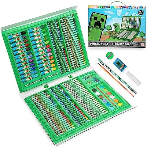 Minecraft Colored Pencils Art Supplies Kids Set Coloring Painting Kit Girls Drawing Pencils Supplies Travel Case with Crayons Arts and Crafts for Kids 4-12