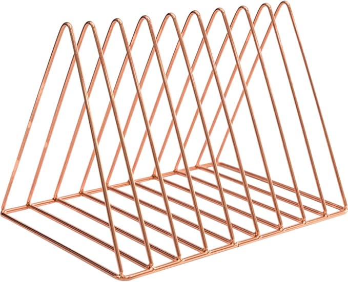 Sooyee 2 Pack 9 Slot Rose Gold Magazine Holder,Desktop File Sorter Organizer Triangle Bookshelf Decor Home Office