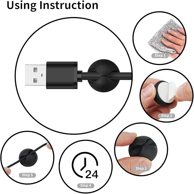 Cord Holder Cable Clips, 12PCS Black Adhesive Cord Organizer Charger Holder Wire Management Keeper for Nightstand, Desk, Office or Mouse