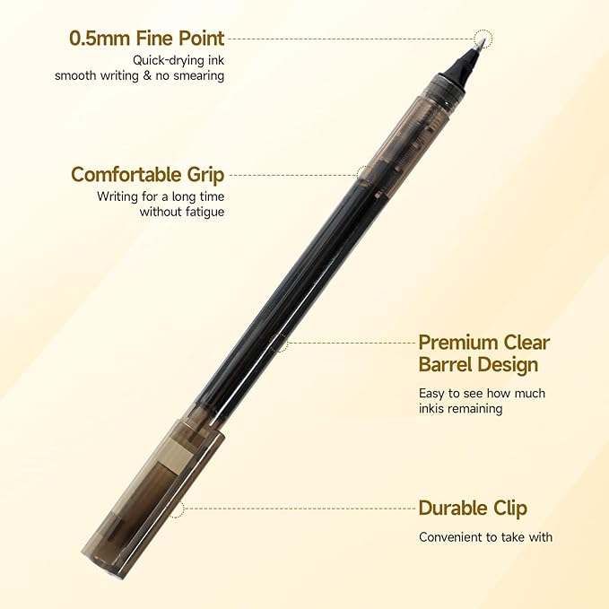 RIANCY Fine Point Colored Pens 8 Colors 0.5mm Gel Ballpoint Pens Assorted Colors Liquid Ink Pens No Smear Vibrant Colorful Writing for Journaling Note Taking Doodling Coloring Office School Supplies