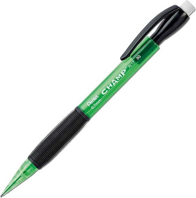 Pentel CHAMP Mechanical Pencil (0.7mm) Mechanical Pencil, Tinted Green Barrel, Box of 12(AL17D)