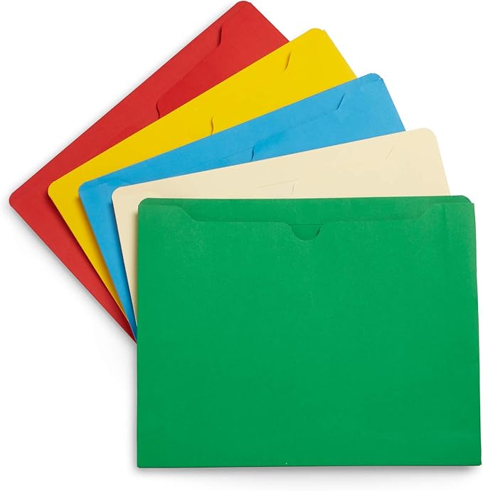 Blue Summit Supplies 2 Inch File Jackets, Expandable Folders, Heavy Duty 2 Inch Expansion Pocket File Folders Letter Size, Assorted Colors, Reinforced Straight Cut Tab,50 Pack