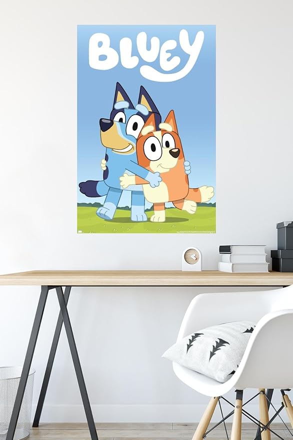 Bluey - Hug Wall Poster, 34L" x 22.4W", Premium Poster & Mount Bundle