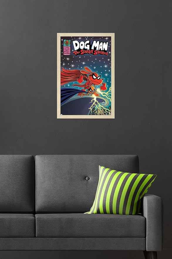 Dog Man - The Scarlet Shedder Wall Poster, 22.4L" x 14.7W", Blonde Framed Version
