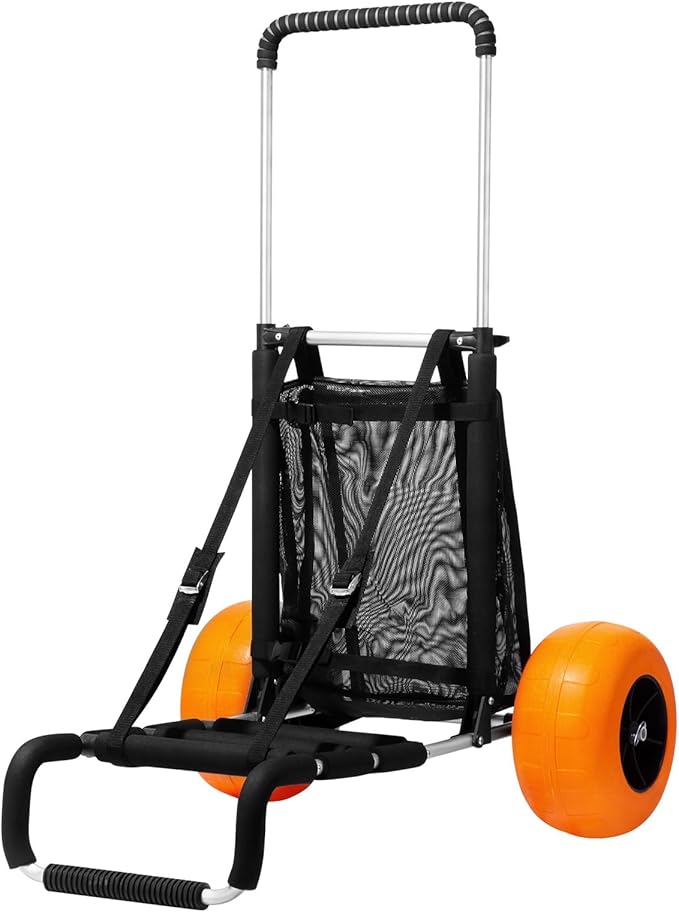 VEVOR Beach Dolly with Big Wheels for Sand, 29.9" x 15.4" Cargo Deck, w/ 12" Solid Wheels, 165LBS Loading Capacity Folding Sand Cart & 27" to 44.7" Adjustable Height, Heavy Duty Cart for Beach