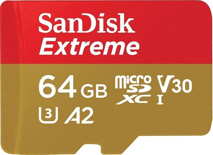 SanDisk 64GB Extreme microSDXC UHS-I Memory Card with Adapter - Up to 160MB/s, C10, U3, V30, 4K, A2, Micro SD - SDSQXA2-064G-GN6MA